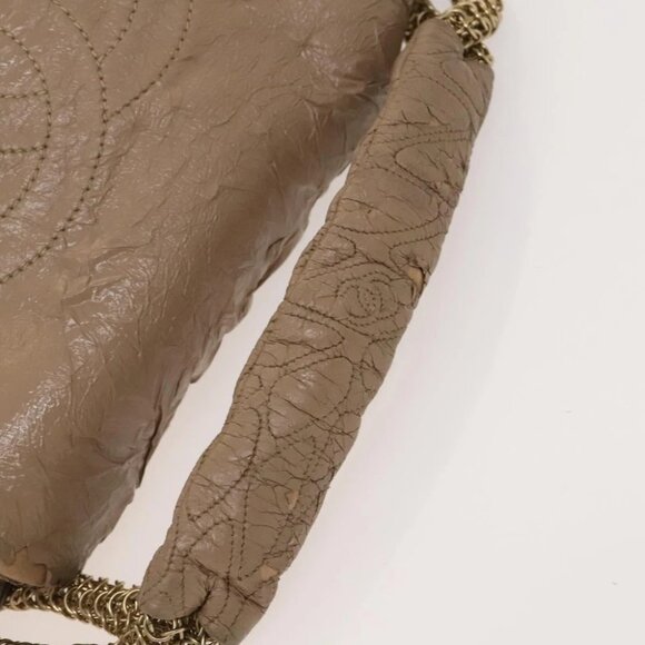 CHANEL Chain Shoulder Bag Vinyl Coated Leather Beige Gold CC - Picture 10 of 15